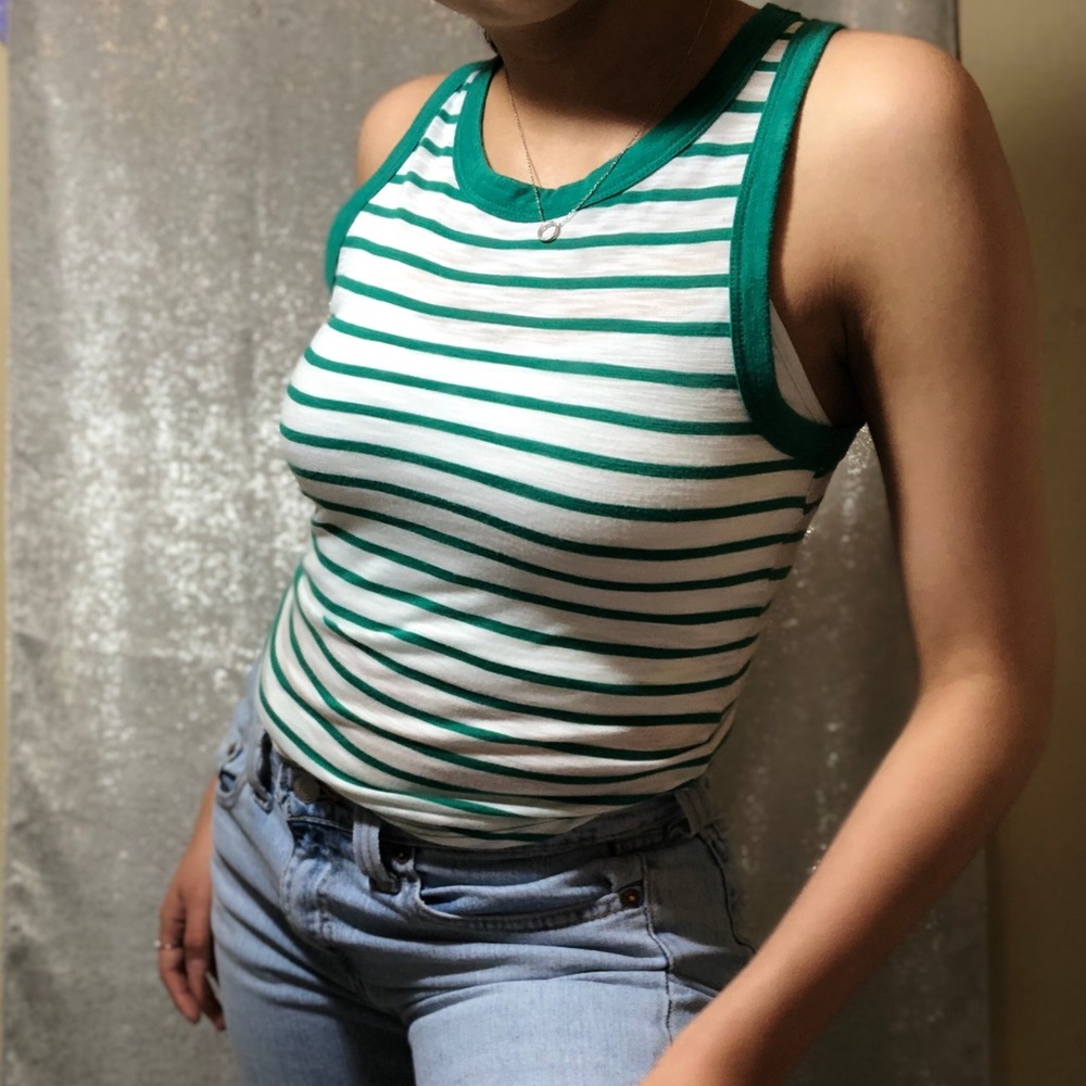 Forever 21 Retro green striped tank top 💚